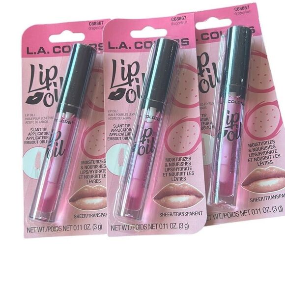 3x LA COLORS DRAGONFRUIT C68867 LIP OIL MOISTURIZE FULL PLUMP LIP SHINE LIPGLOSS - Picture 1 of 3